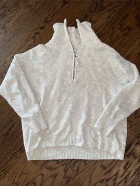 aerie light grey Half-Zip Waffle Knit Turtleneck Sweater